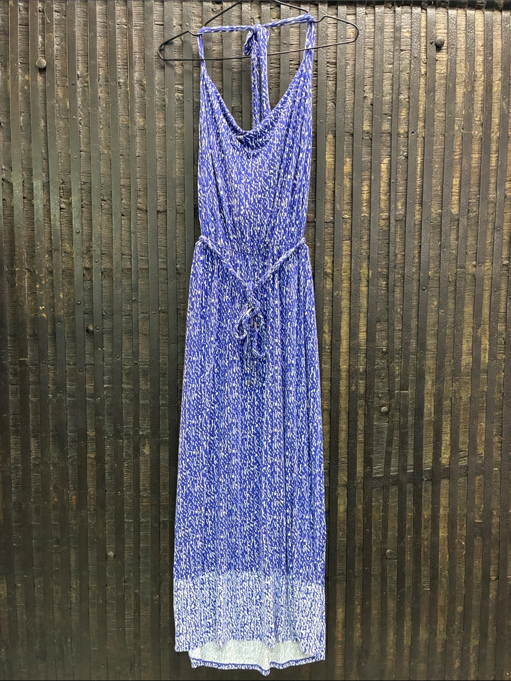 Dana Buchman Blue Printed Halter Maxi Dress with Tie Waist